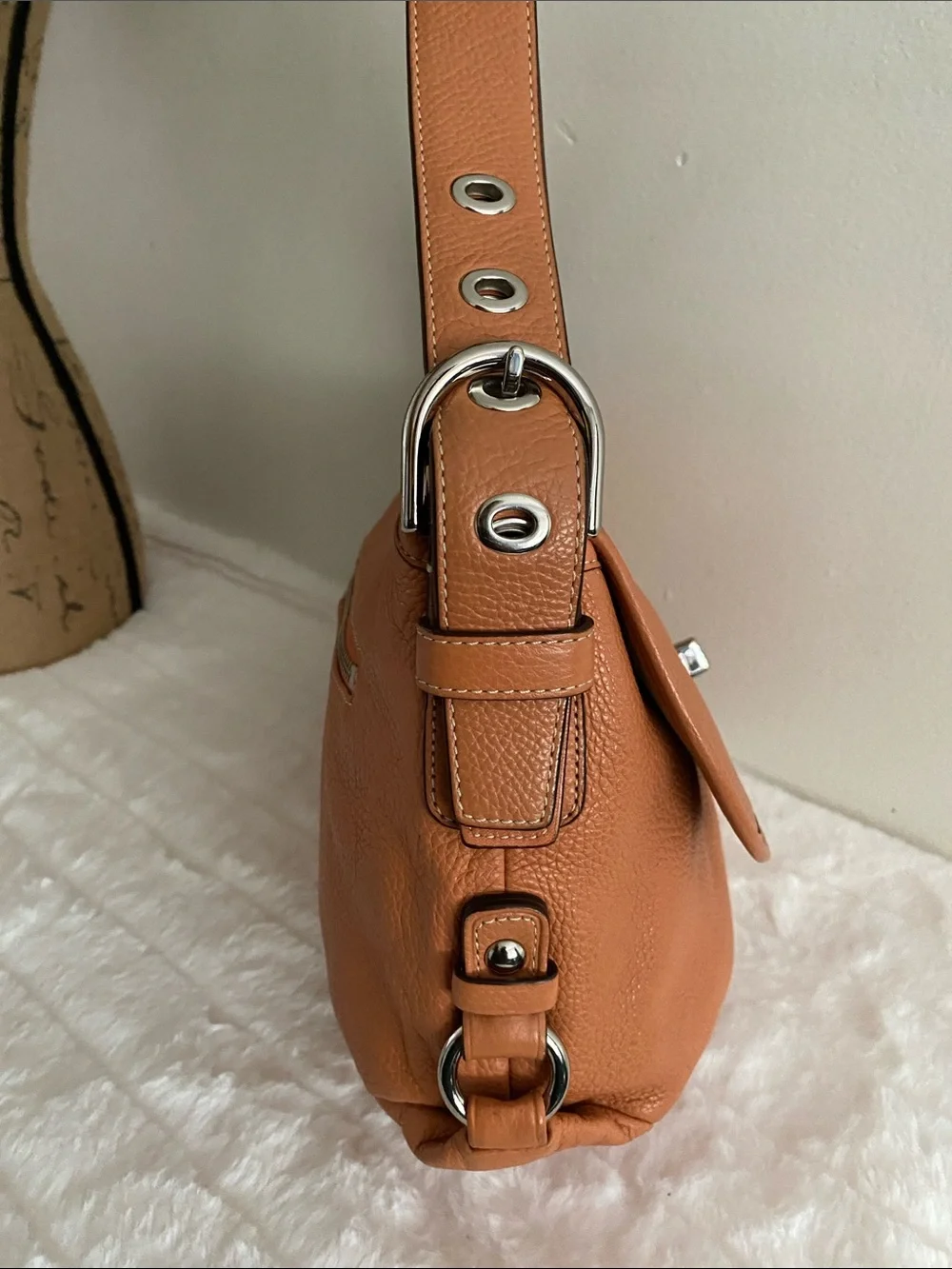 Coach Legacy Pebbled Leather Flap Convertible Shoulder Bag In Camel - Picture 9 of 17